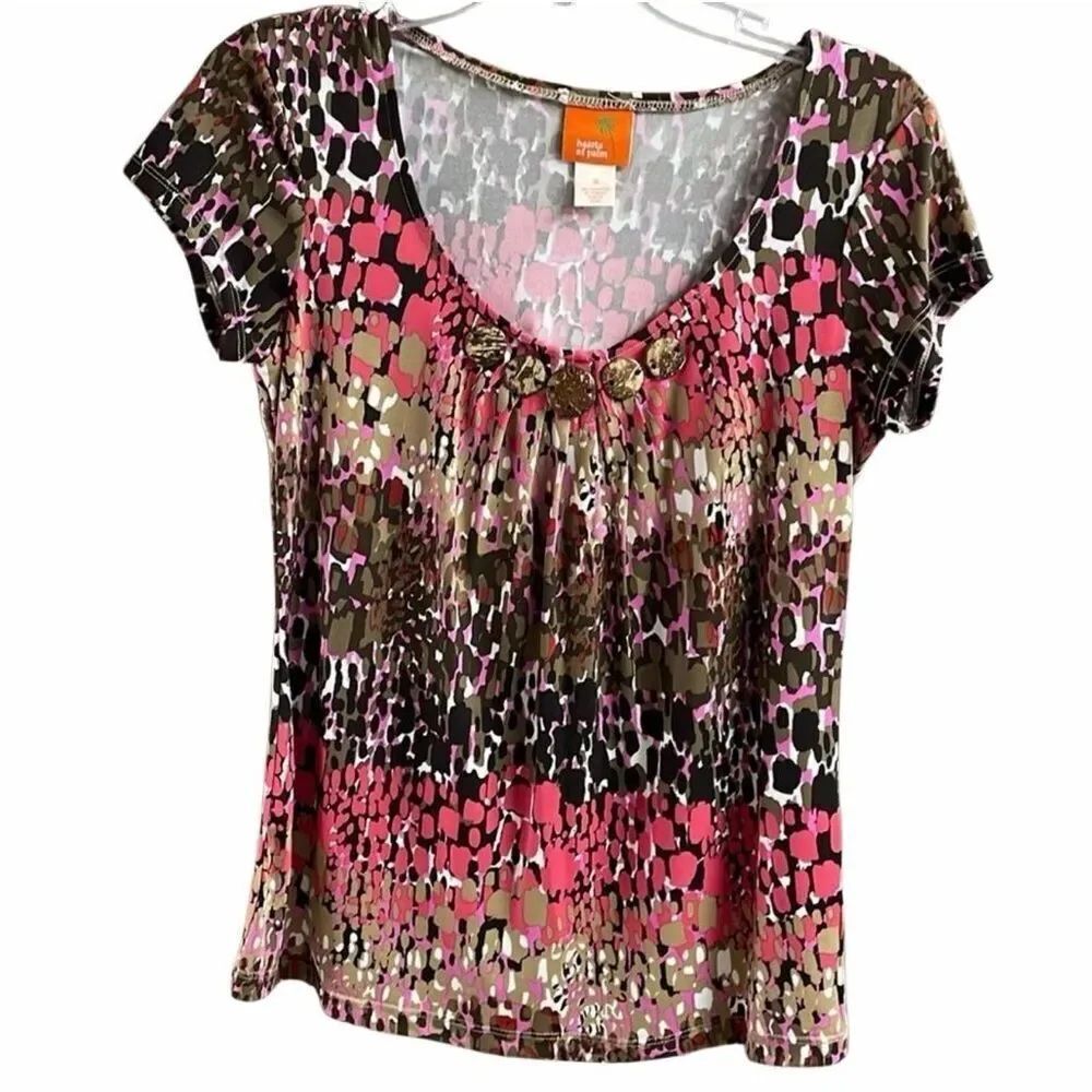 Hearts of Palm Size Small Abstract Print Scoop Neck Top Casual Chic Boho